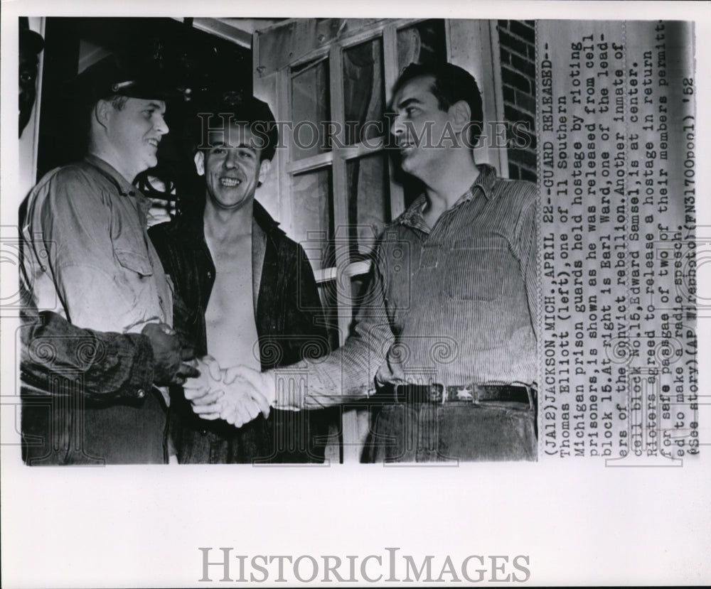 1952 Press Photo Thoma Elliott, Michigan Prison Guard Held Hostage Was Released - Historic Images