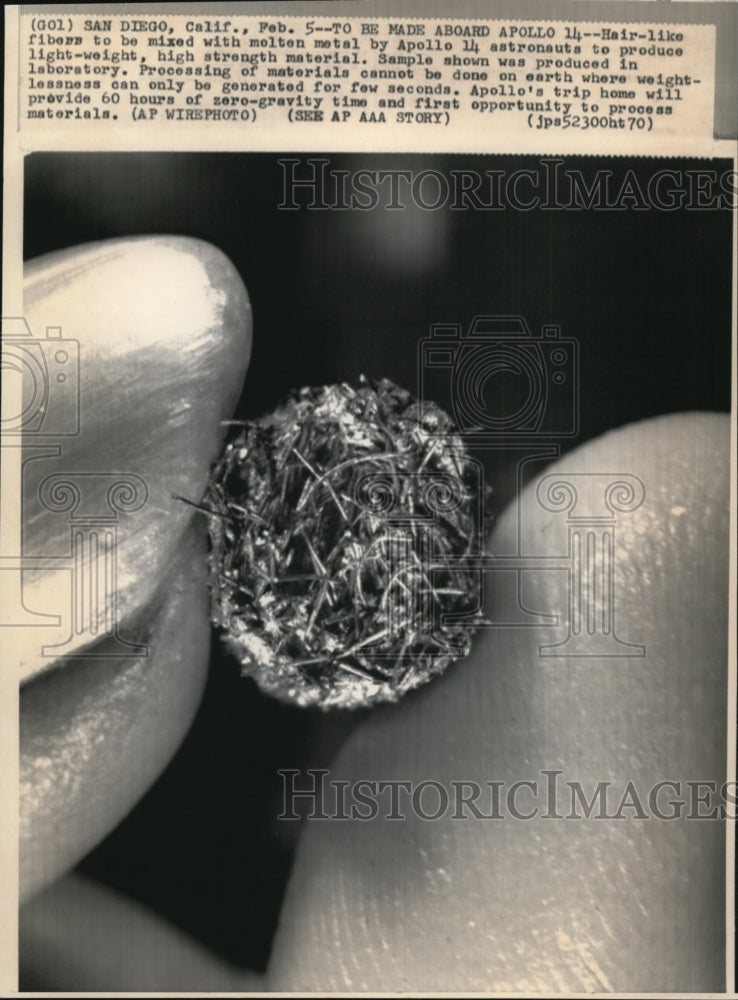 Press Photo Fibers Mixed with Molten Metal Will Be Produced Aboard Apollo 14 - Historic Images