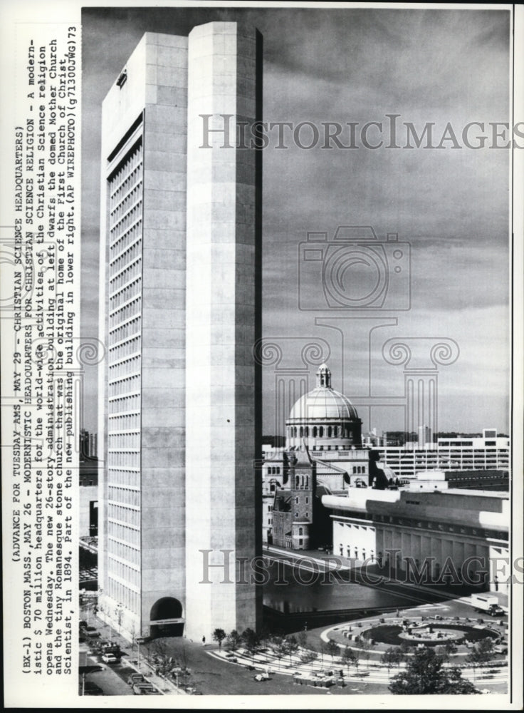 1973 Press Photo Christian Science Religion Headquarter in Boston Massachusetts - Historic Images