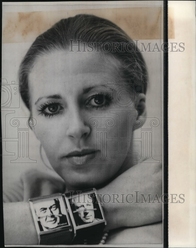 1970 Press Photo Christine Terell models the General Election Watches-Historic Images