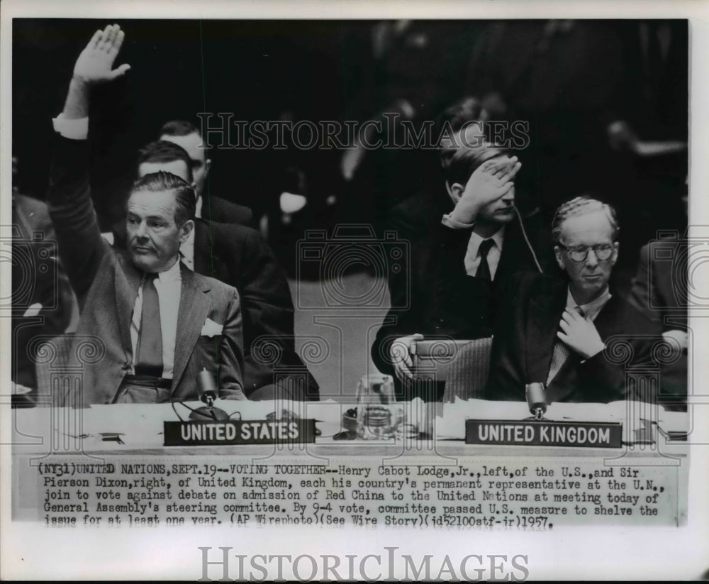 1957 Press Photo UN Voting - Henry Cabot Lodge, Sir Pierson Dixon - cvw17258 - Historic Images