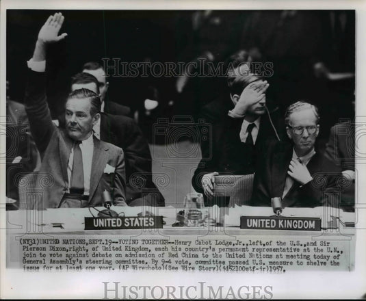 1957 Press Photo UN Voting - Henry Cabot Lodge, Sir Pierson Dixon - cvw17258 - Historic Images