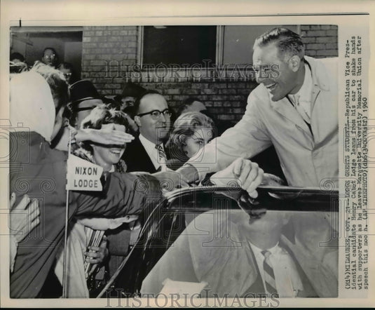 1960 Press Photo Milwaukee Henry Cabot Lodge greets students - cvw17262 - Historic Images