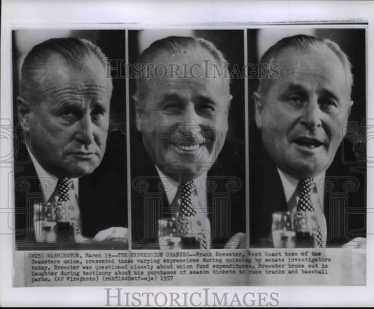1957 Press Photo Frank Brewster, West coast boss of the Teamster Union - Historic Images