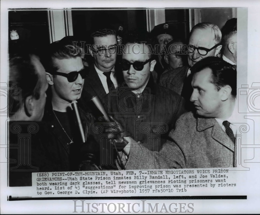 1957 Utah State Prison Inmate negotiators voice prison grievances - Historic Images