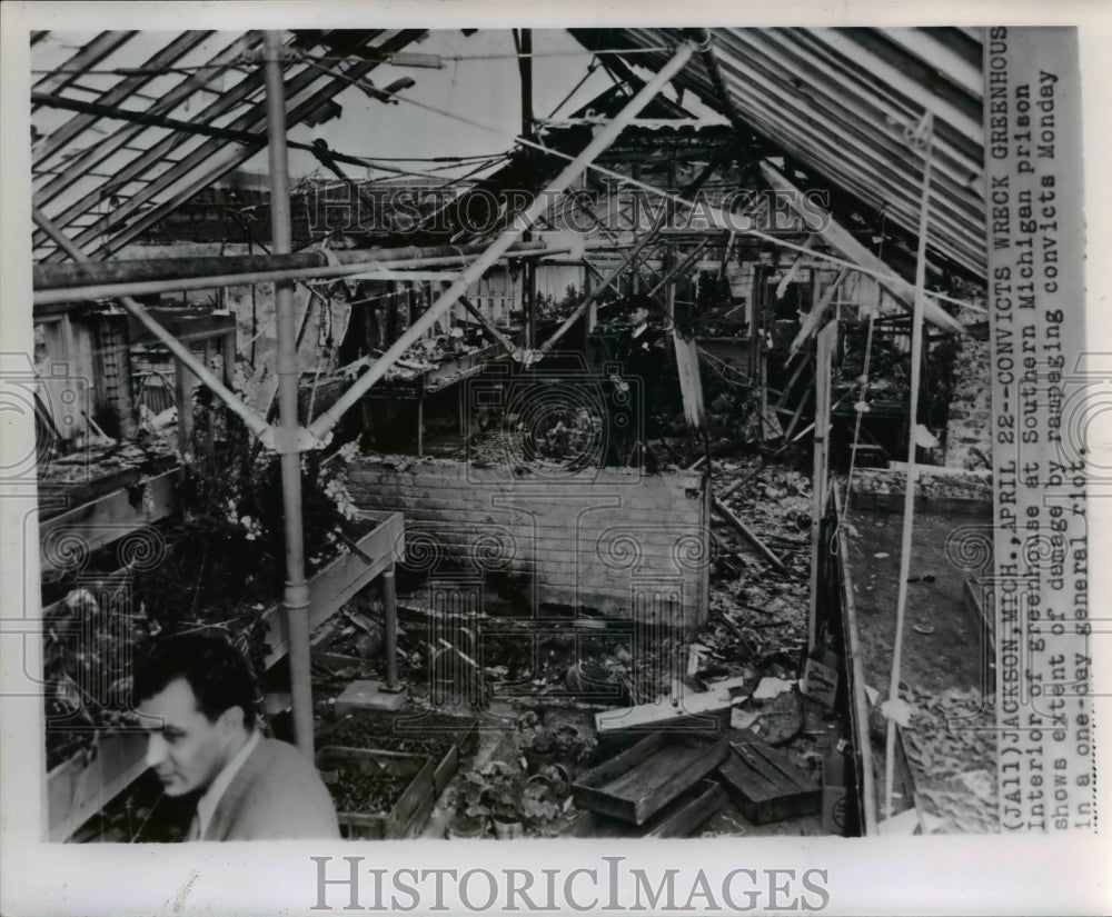 1950 Press Photo Interior of greenhouse at Southern Michigan prison after riot - Historic Images