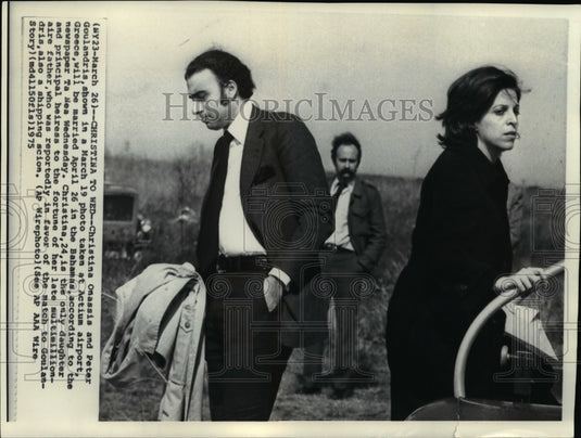 1975 Press Photo Christina Onassis and Peter Goulandris at Actium Airport - Historic Images