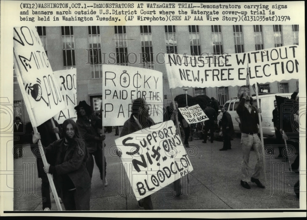 1974 Demonstrators at Watergate Trial - Historic Images