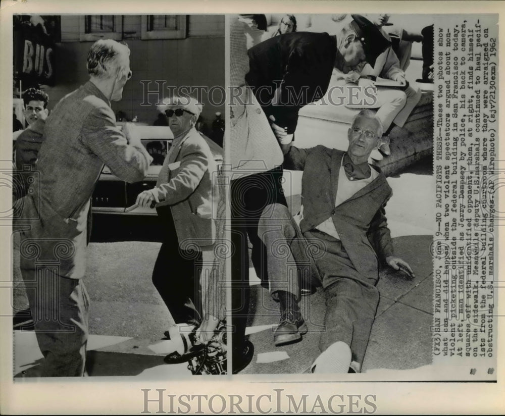 1962 Press Photo Violent Spectators argued about non-violent picketing - Historic Images