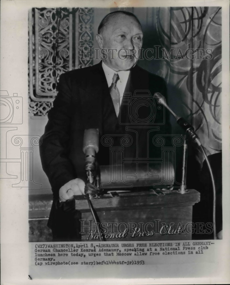 1953 Press Photo Chancellor Konrad Adenauer at the National Press Club - Historic Images