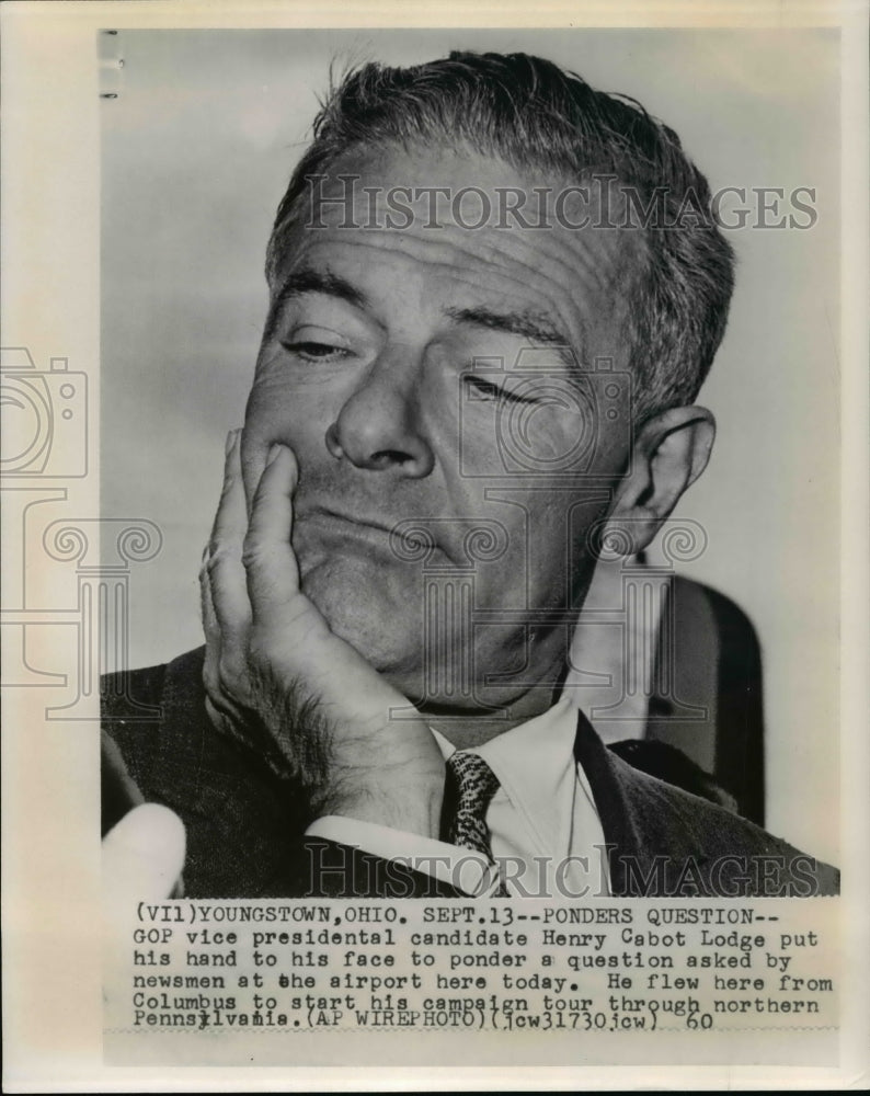 1960 Press Photo GOP Vice Presidential Candidate Henry Cabot Lodge in Ohio. - Historic Images