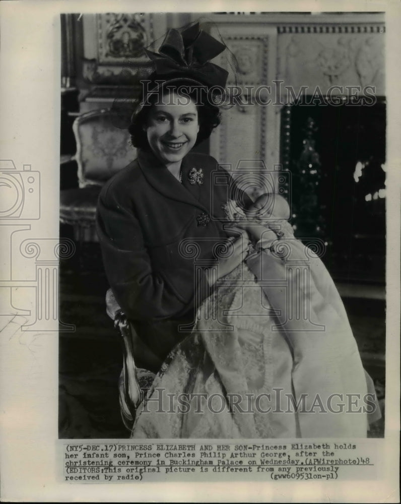 1949 Princess Elizabeth and son after Christening Ceremony - Historic Images