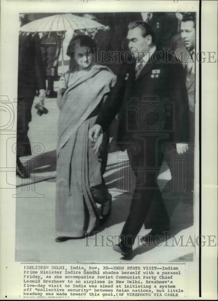 1973 Press Photo Indian Prime Minister Indira Gandhi and Chief Leonid Brezhnev - Historic Images