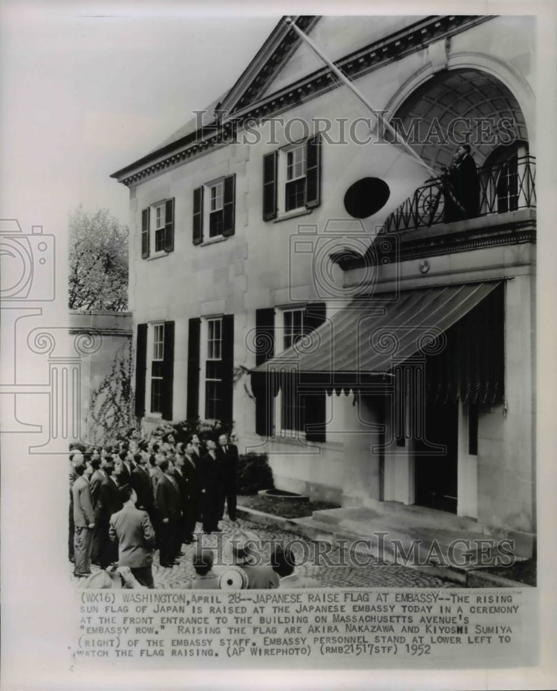 1952 Press Photo Flag raising at the Japanese Embassy, Washington, D.C. - Historic Images