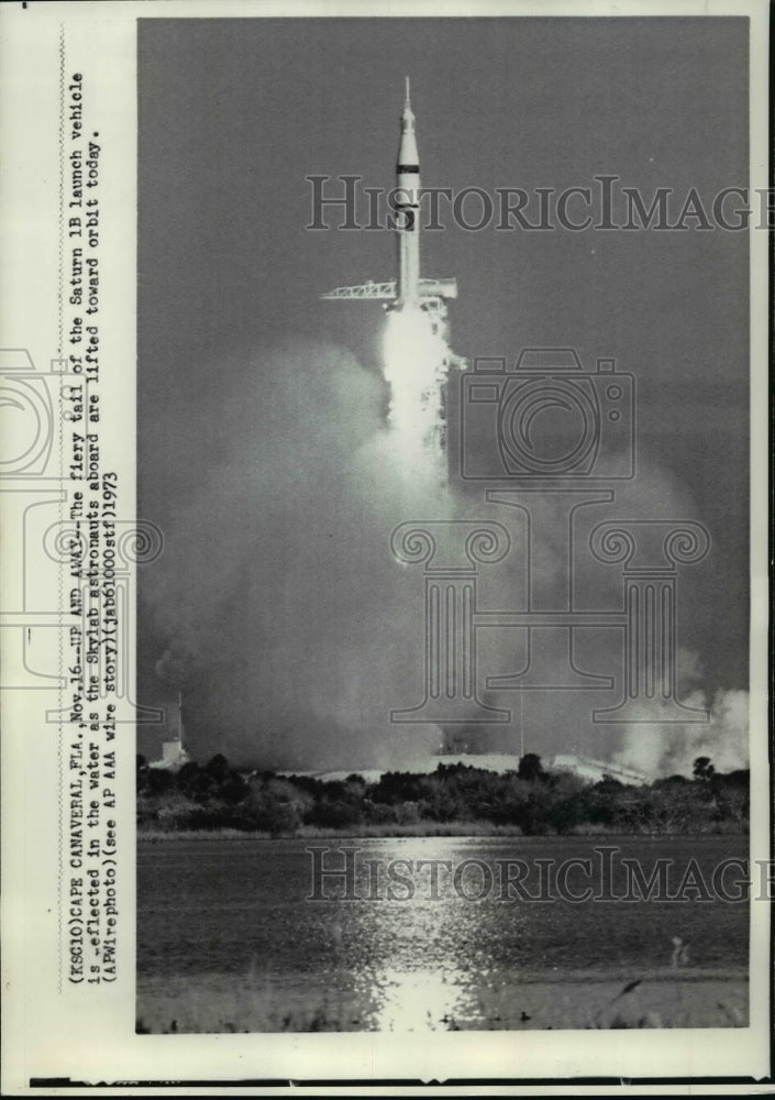 1973 Press Photo View of the Saturn 1B rocket launch at Cape Canaveral, Florida. - Historic Images