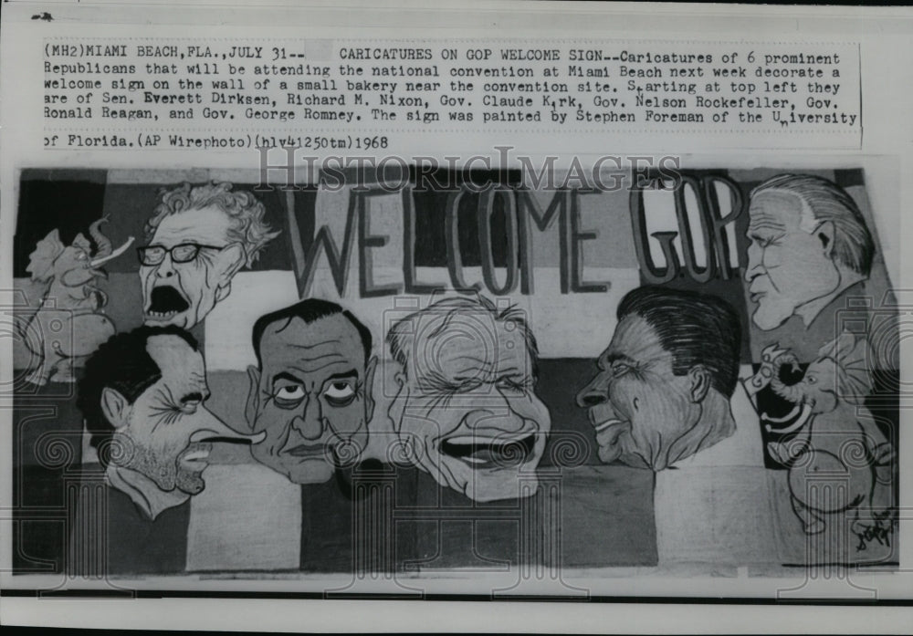 1968 Press Photo Caricature welcome sign at Republican Party National Convention-Historic Images