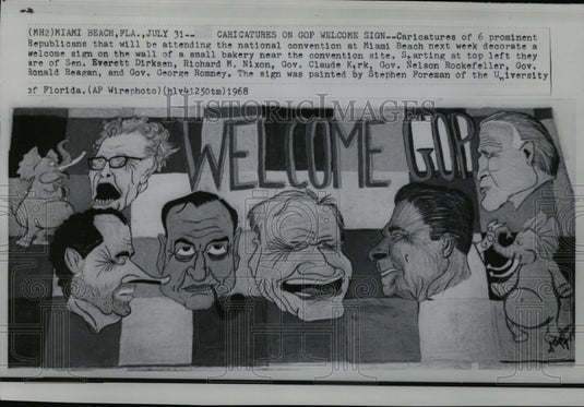 1968 Press Photo Caricature welcome sign at Republican Party National Convention-Historic Images