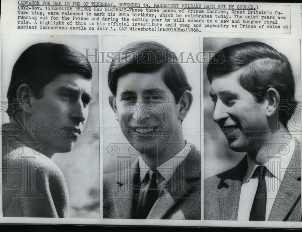 1968 Press Photo Prince Charles of Great Britain Poses For 20th Birthday - Historic Images