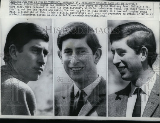 1968 Press Photo Prince Charles of Great Britain Poses For 20th Birthday - Historic Images