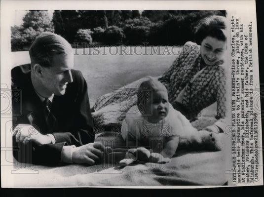 1949 Princess Elizabeth & Duke of Edinburgh with son Prince Charles - Historic Images