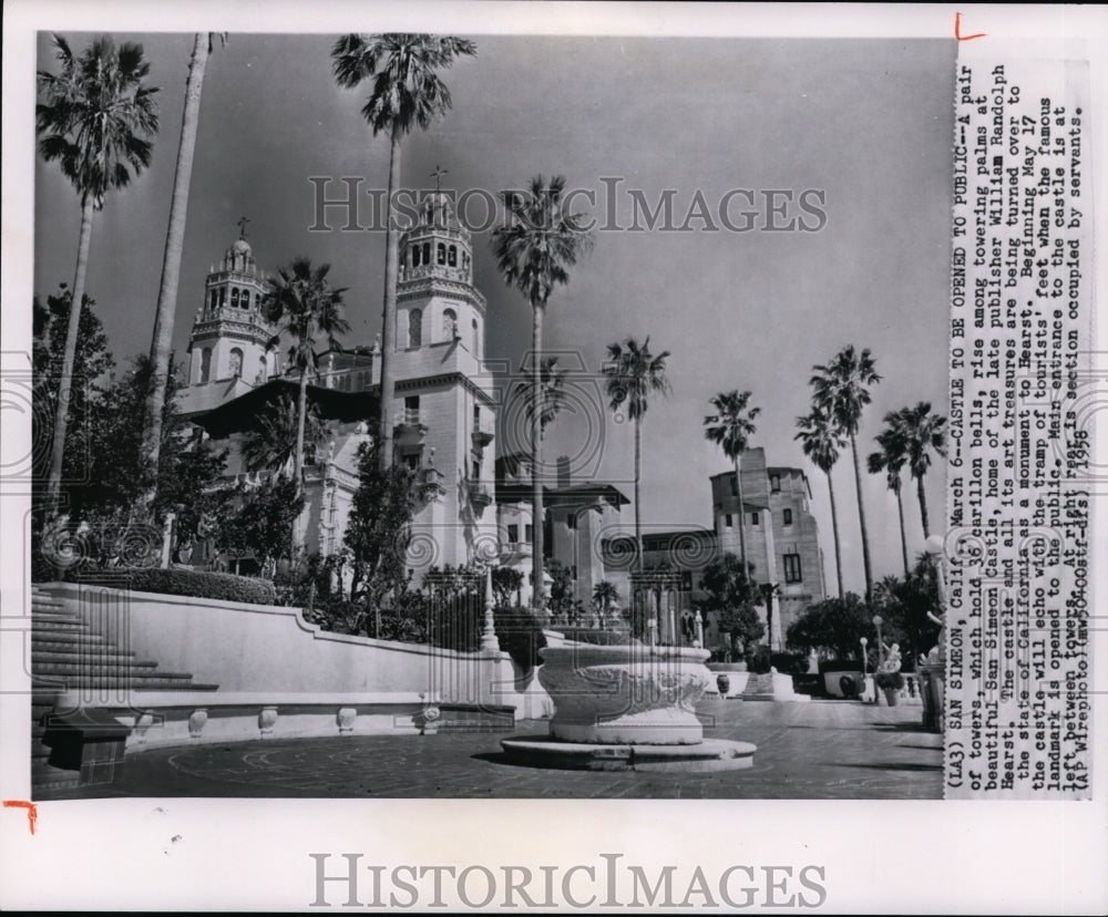 1958 Press Photo San Simeon Castle, California Landmark To Be Open to Tourists-Historic Images