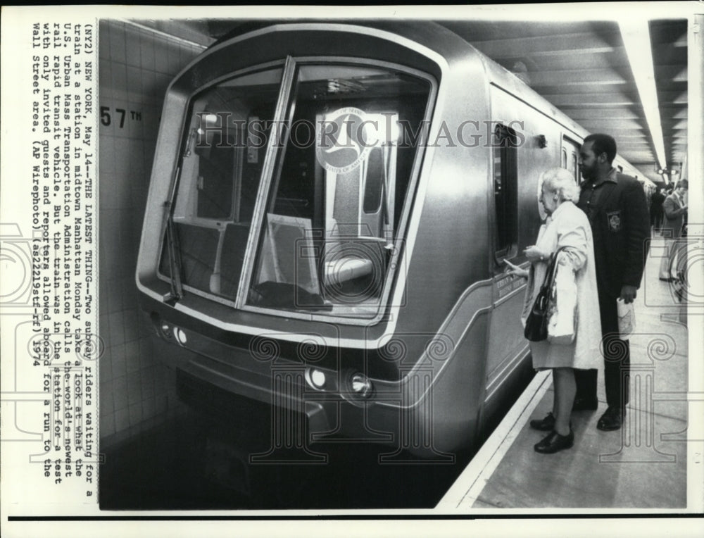 1974 Press Photo Newest Rail Rapid Transit Tested with Few Invited Guests Aboard-Historic Images