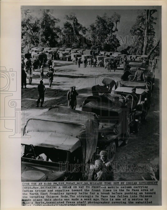 1962 Press Photo A mobile column carrying Indian troops in Se Pass area-Historic Images
