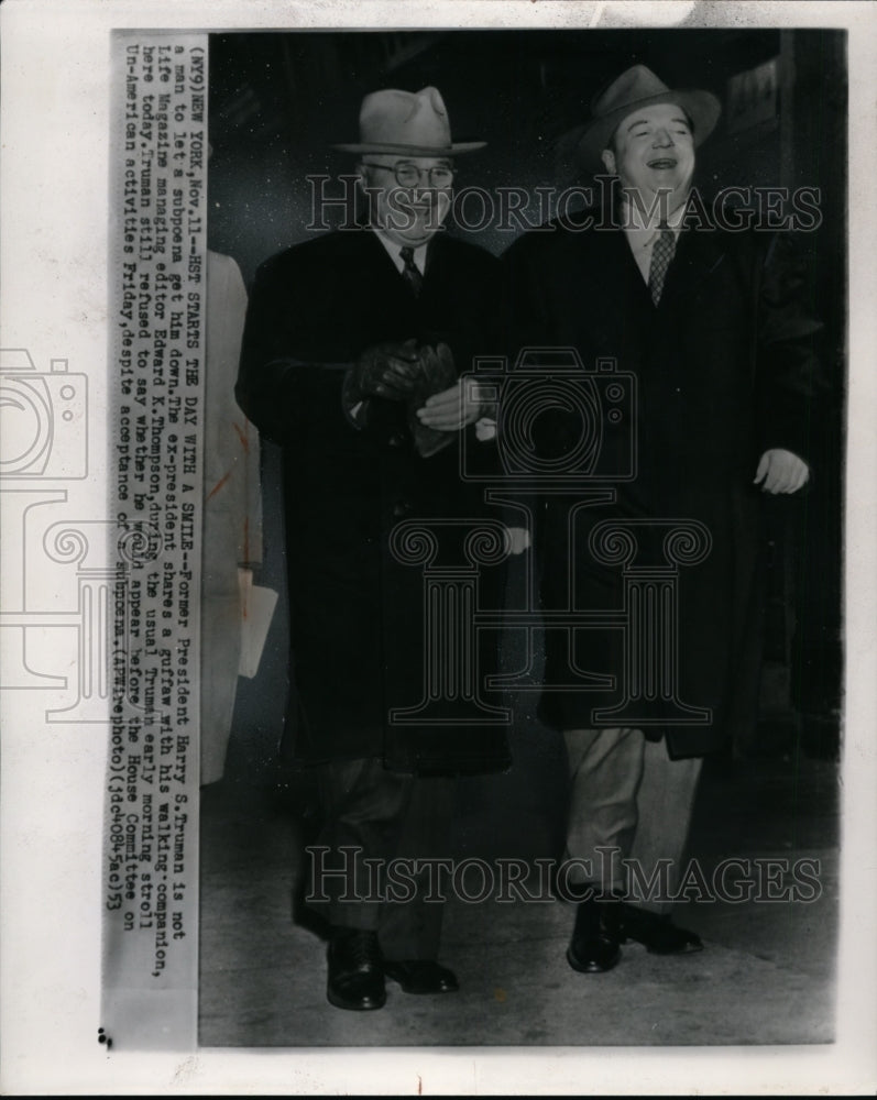 1953 Press Photo Former President Harry S. Truman and Edward K, Thompson - Historic Images