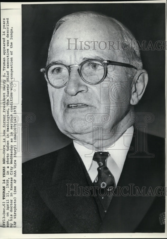 1972 Press Photo Former Pres.Harry S.Truman's photo 14 years ago in Washington - Historic Images
