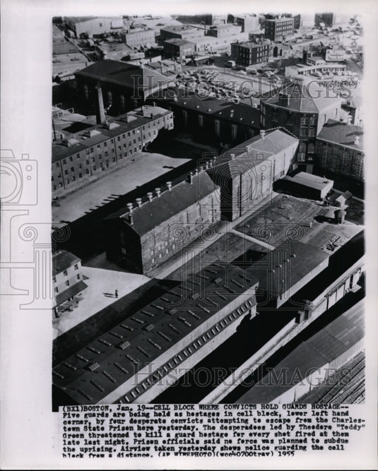 1955 Press Photo Massachusetts Prison Block Where Guards Were Taken as Hostages-Historic Images