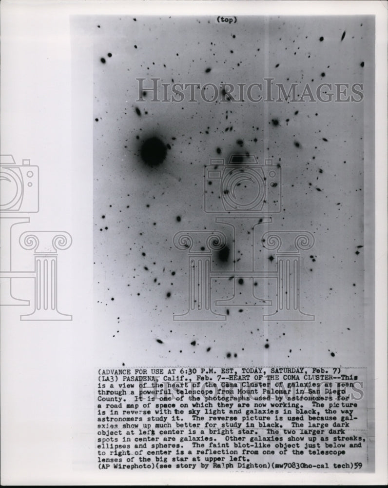 1959 A view of the heart of the Coma Cluster of galaxies - Historic Images