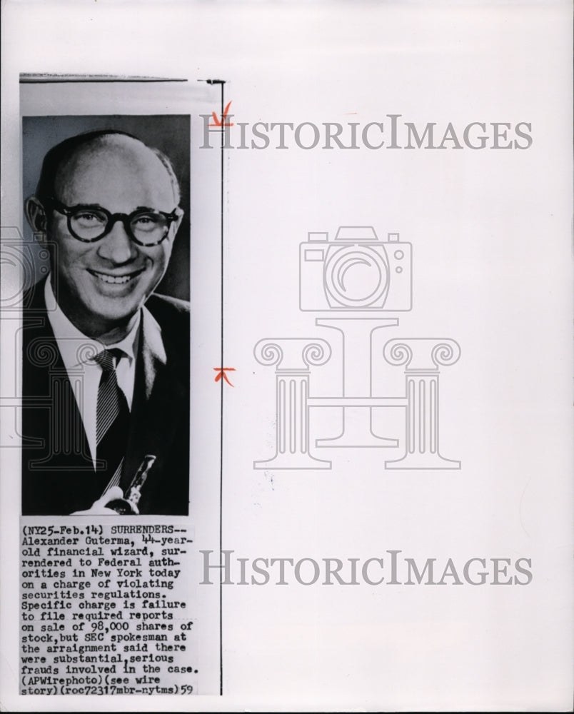 1959 Press Photo Alexander Guterman Accused of Violating Securities Regulations-Historic Images