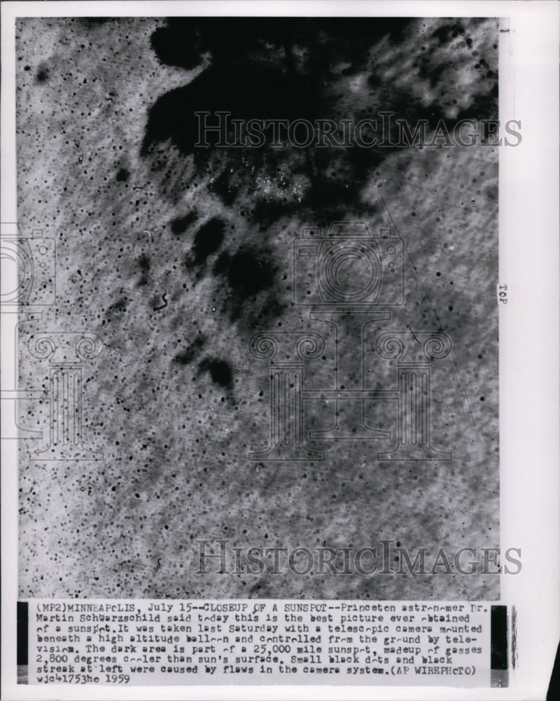 1959 Dr. Martin Schwarzschild showed best picture of sunspot - Historic Images