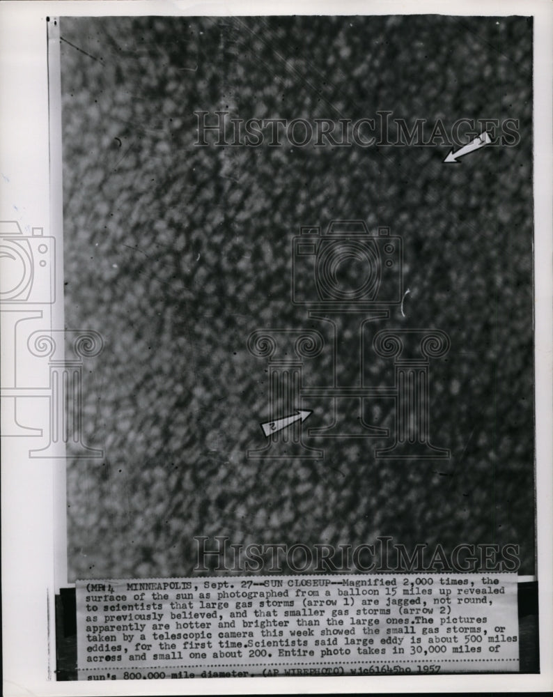 1957 Press Photo The surface of the sun as photographed from a balloon - Historic Images