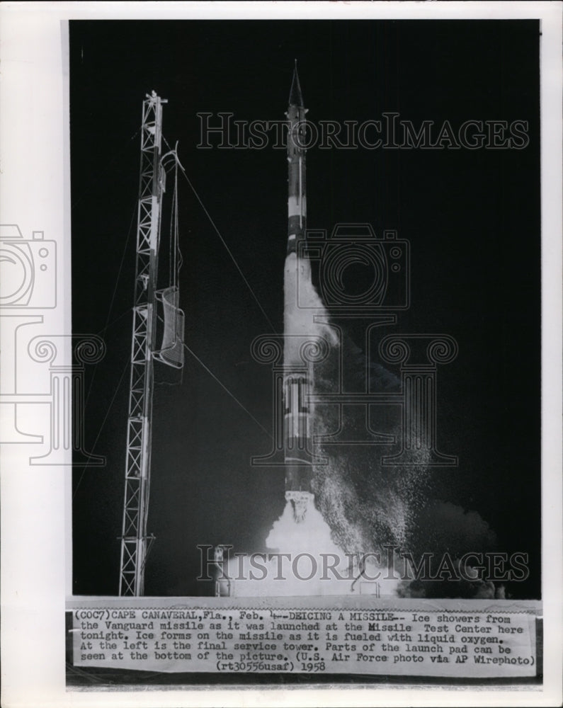 1958 Press Photo Vanguard Missile Fired at Missile Test Center, Cape Canaveral - Historic Images