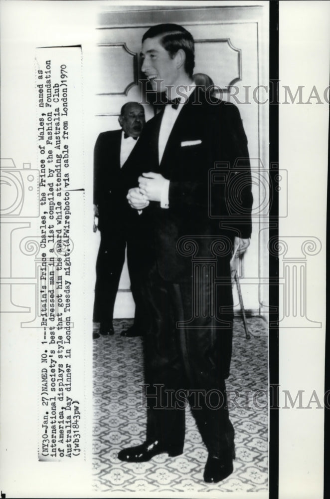 1970 Press Photo Prince Charles, Prince of Wales, named as best dressed man - Historic Images
