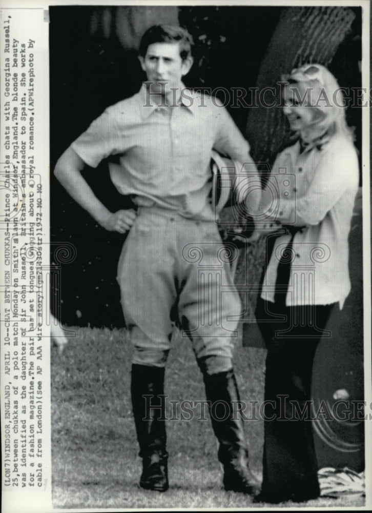 1972 Press Photo Prince Charles chatted with Georgina Russell at a polo match - Historic Images
