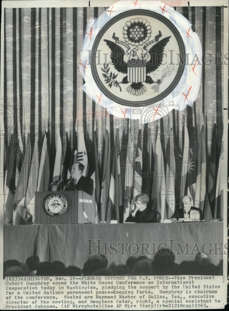 1965 Vice President Hubert Humphrey Guarantees Support for UN Force - Historic Images