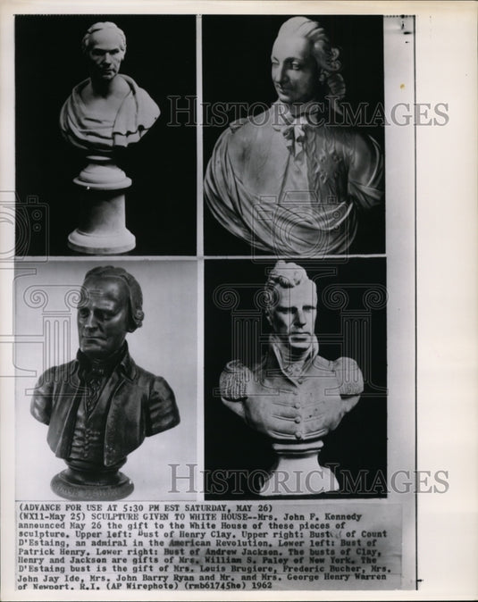 1962 Busts of Henry Clay & Count D'Estaing given to the White House - Historic Images