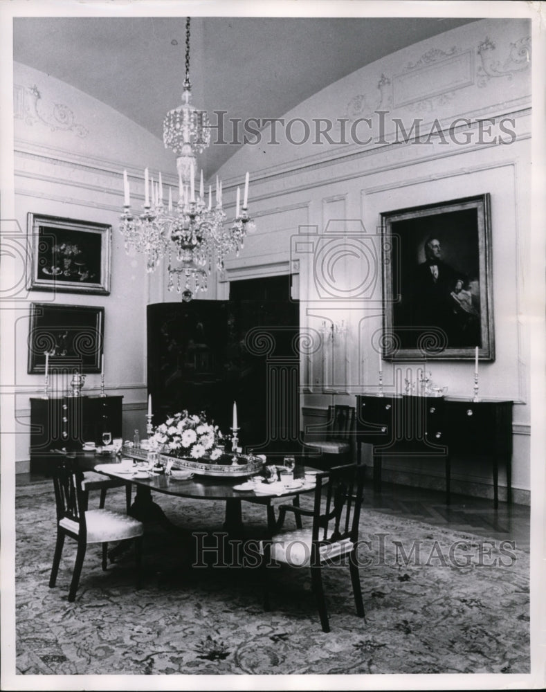 1962 Press Photo White House Dining Room Adorned With Fine Arts Collections - Historic Images