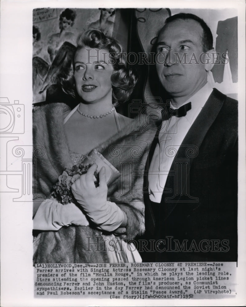 1952 Press Photo Jose Ferrer and Rosemary Clooney at premiere of Moulin Rouge - Historic Images