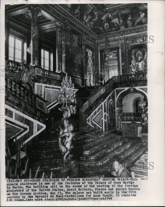 1949 Press Photo Ornate Staircase of Palace of Rose Marble in Paris, France-Historic Images