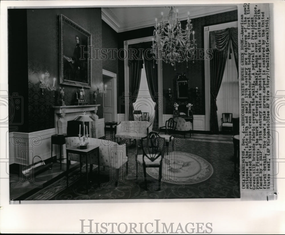 1961 Press Photo White House Green Room&#39;s View of New Interior Decoration-Historic Images