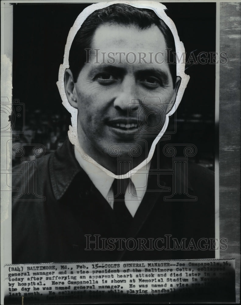 1967 Press Photo Joe Campanella, Baltimore Colts General Manager Died at 36. - Historic Images