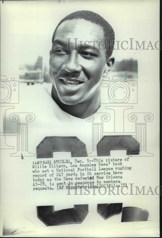 1971 Press Photo Willie Ellison, Los Angeles Rams' back- sets new rushing record-Historic Images