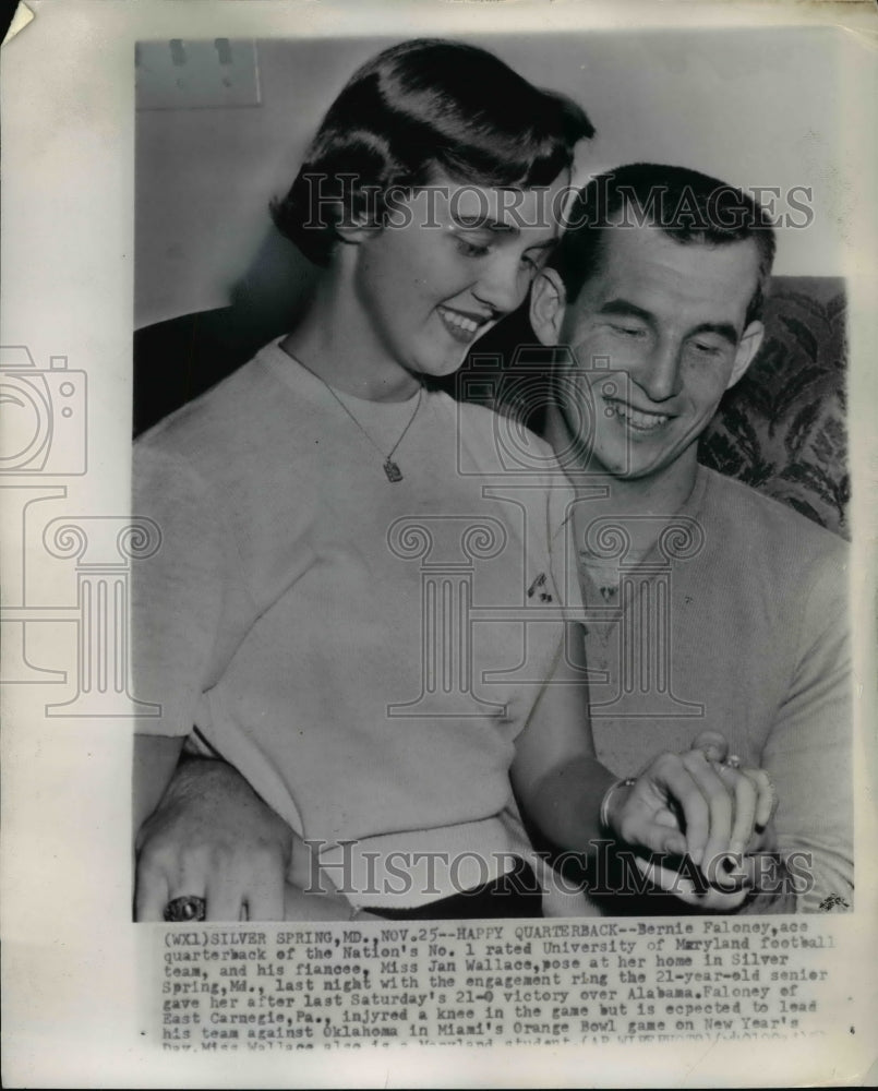 1953 Press Photo Bernie Faloney, Football Top Quarterback Pose with Jan Wallace-Historic Images