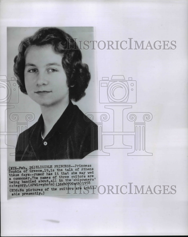 1958 Press Photo Princess Sophia of Greece, 19- Eligible for marriage - Historic Images