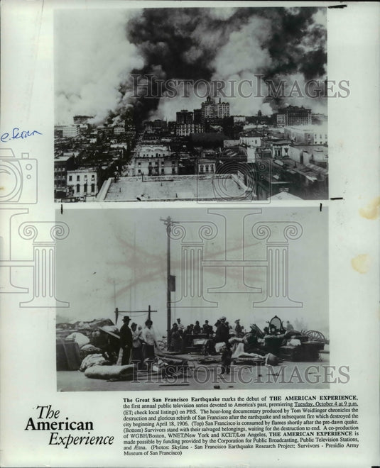 1988 Press Photo Great San Francisco Earthquake, first annual public TV series- Historic Images