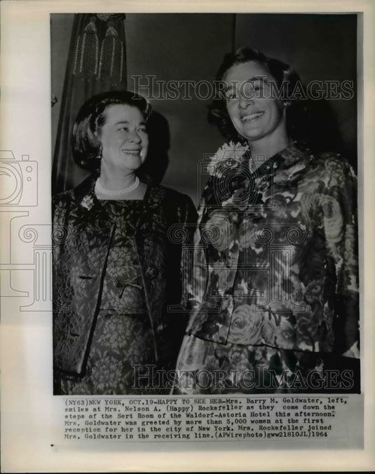 1964 Mrs Barry Goldwater & Mrs Nelson Rockefeller at Waldorf-Astoria - Historic Images