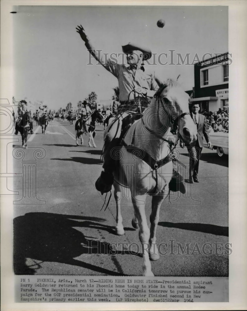 1964 Press Photo Presidential aspirant Barry Goldwater at annual rodeo parade-Historic Images